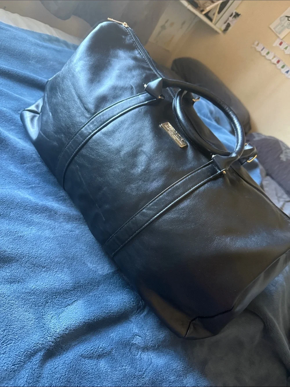 Carolina Herrera Black Leather Duffel Bag